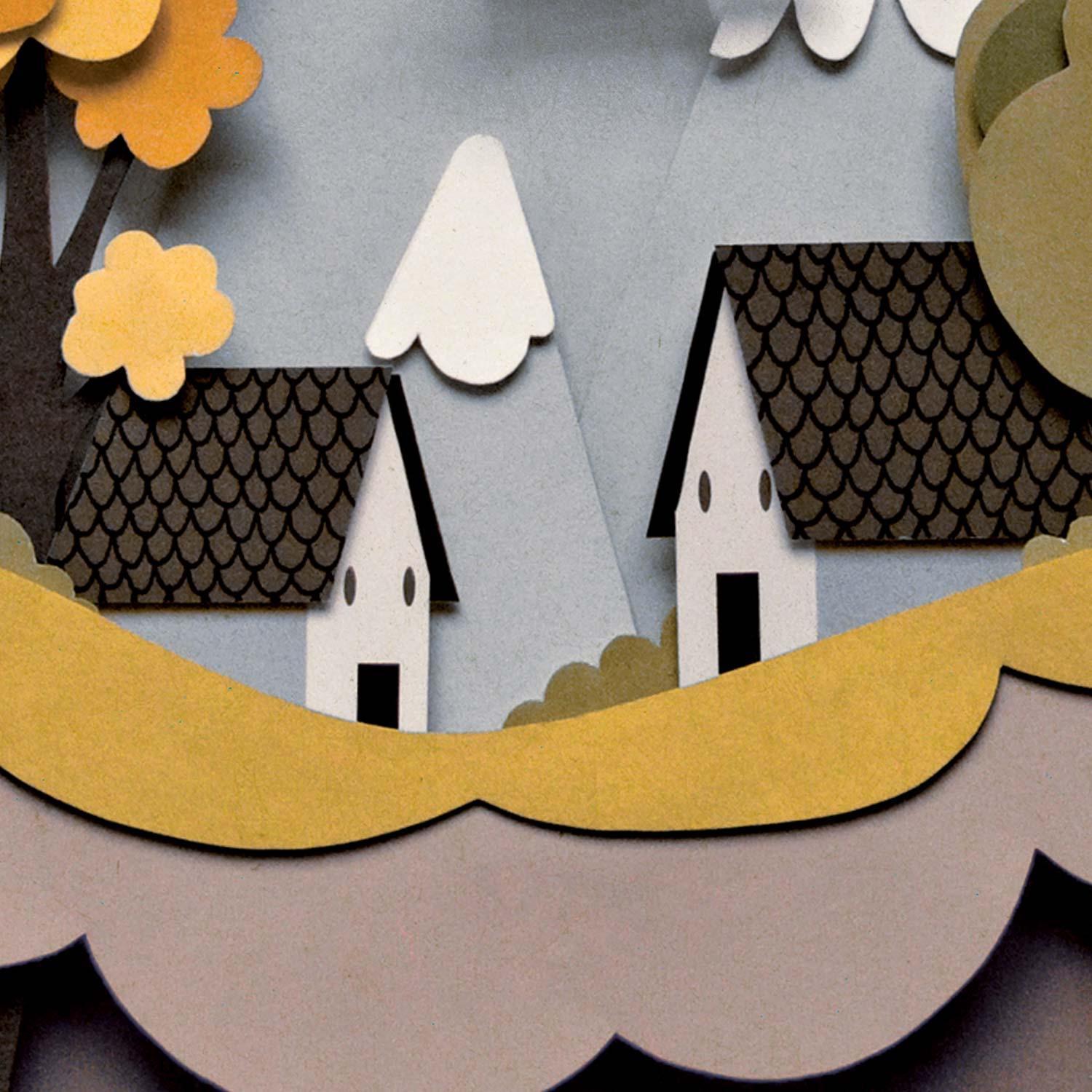 Papercut illustration. Paper art. Cut out illustration. Collage. Home illustrations. Trees illustration. Paper diorama.