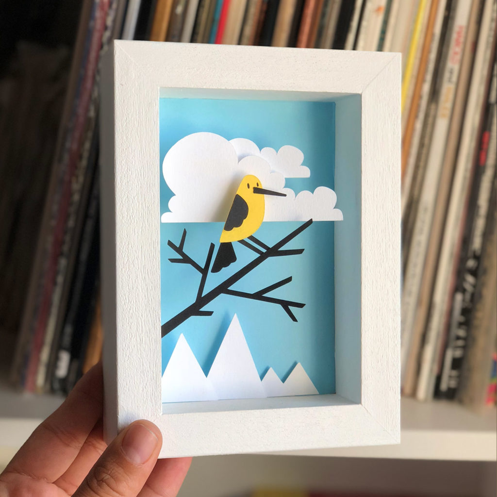 papercut bomboland papercraft cutout paperart bird cloud framed